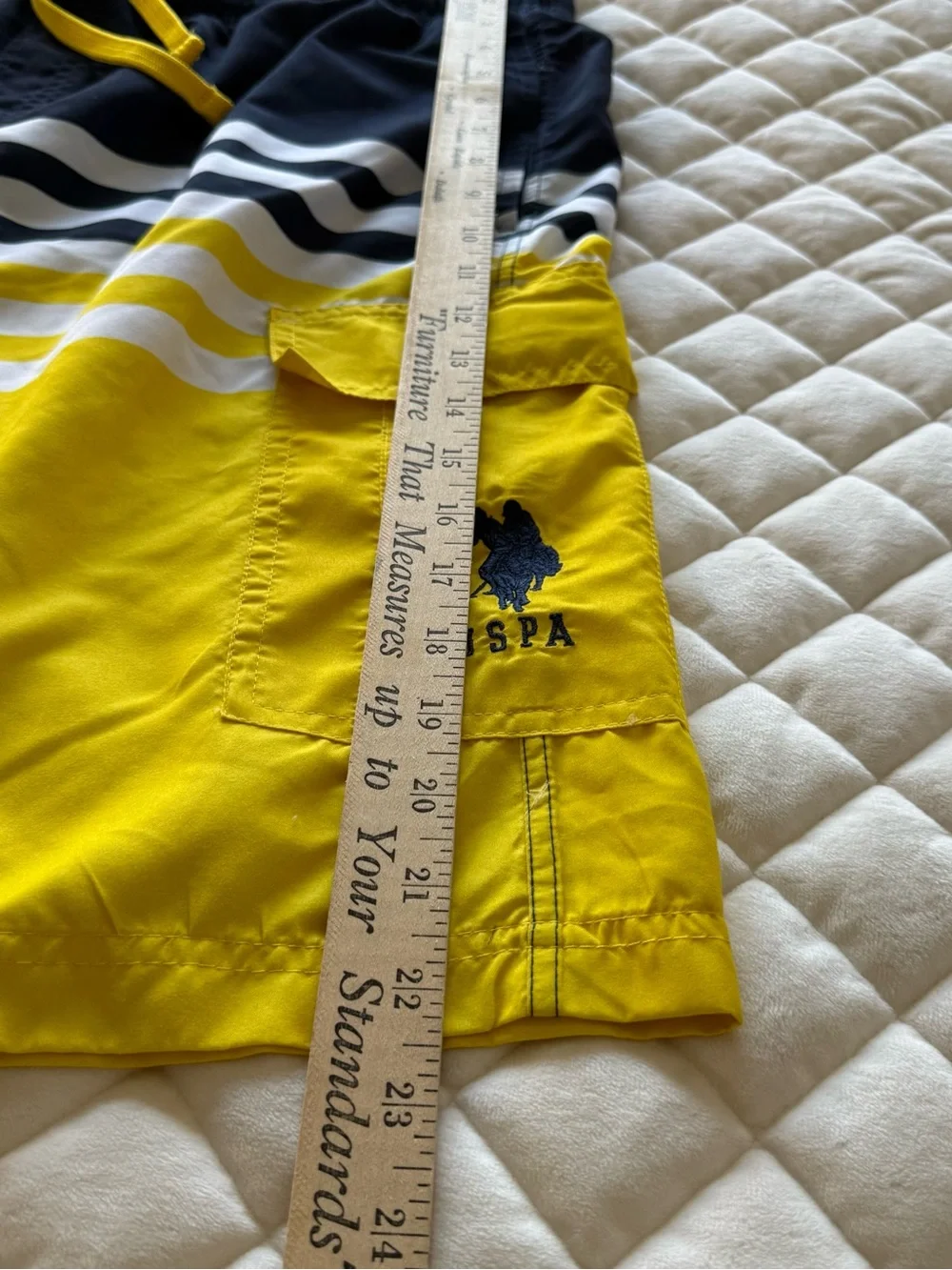 Polo Ralph Lauren Striped Cargo Swim Trunks Men's Size XL Navy Yellow